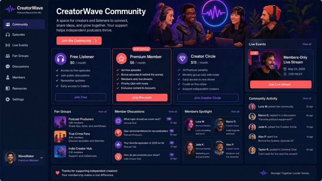 CreatorWave community and membership page