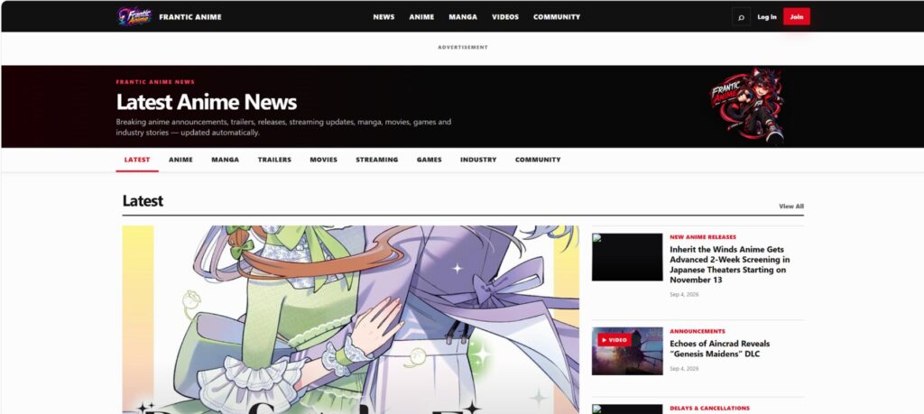Frantic Anime homepage